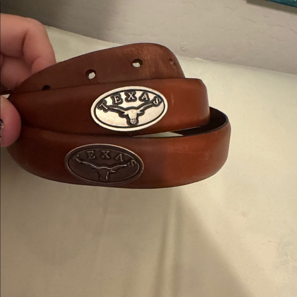 Enmon Italian Saddle Leather Western Texas Longhorn Concho Silver Buckle - Picture 2 of 4